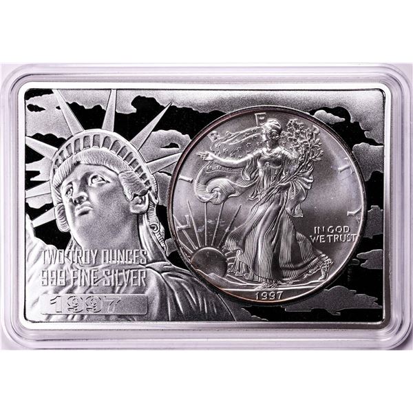 1997 $1 American Silver Eagle Coin & 2oz Silver Bar Set