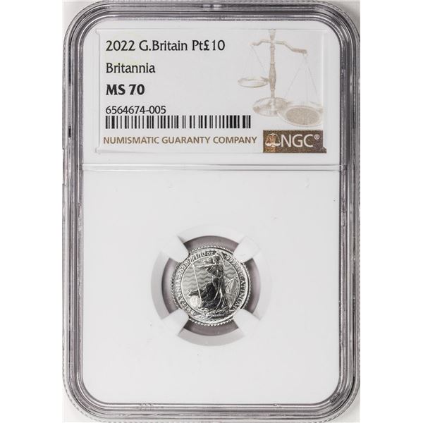 2022 Great Britain 10 Pounds Britannia 1/10oz Platinum Coin NGC MS70