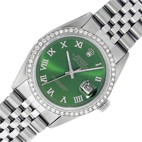 Rolex Men's Stainless Steel Green Diamond Datejust Wristwatch