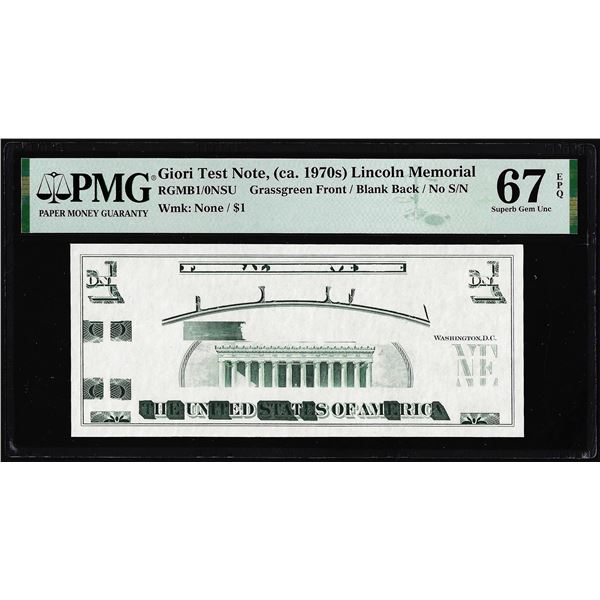 Circa 1970's Lincoln Memorial Giori Test Note PMG Superb Gem Uncirculated 67EPQ