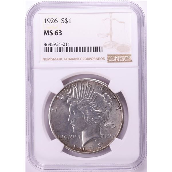 1926 $1 Peace Silver Dollar Coin NGC MS63