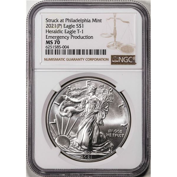 2021(P) Type 1 $1 American Silver Eagle Coin NGC MS70 Struck at Philadelphia