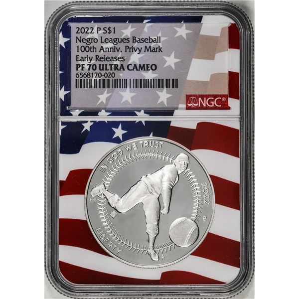 2022-P $1 Proof Negro Leagues Baseball Silver Dollar Coin NGC PF70 Ultra Cameo ER