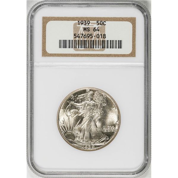 1939 Walking Liberty Half Dollar Coin NGC MS64