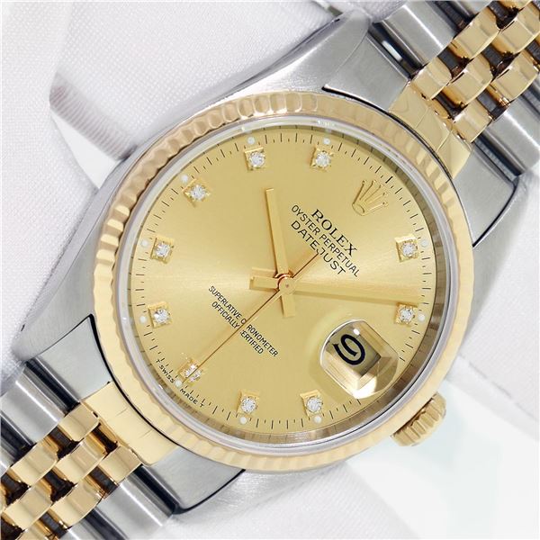 Rolex Men's Two Tone Champagne Diamond Datejust Watch With Box