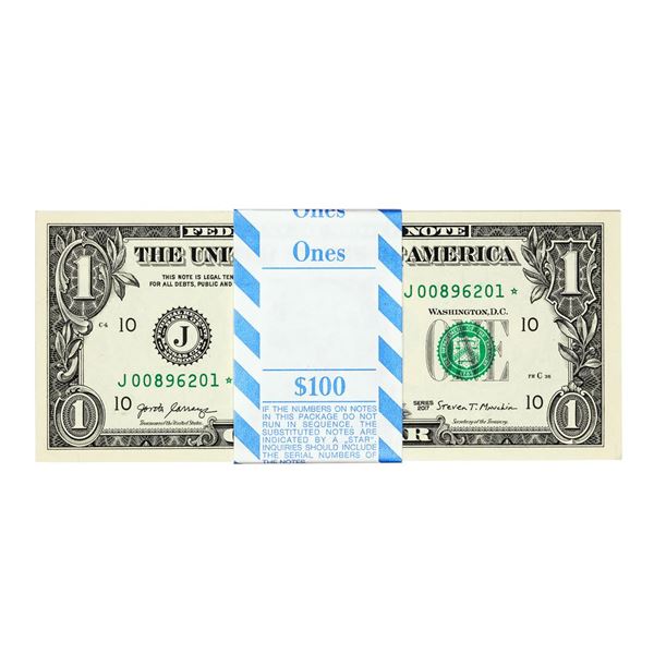 Pack of (100) Consecutive 2017 $1 Federal Reserve STAR Notes Kansas City