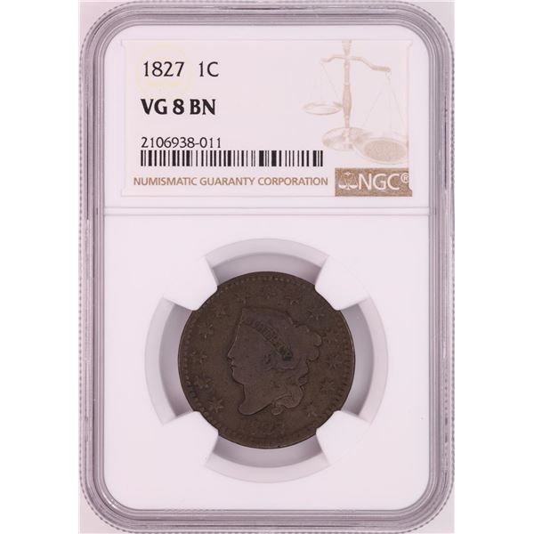 1827 Coronet Head Large Cent Coin NGC VG8BN