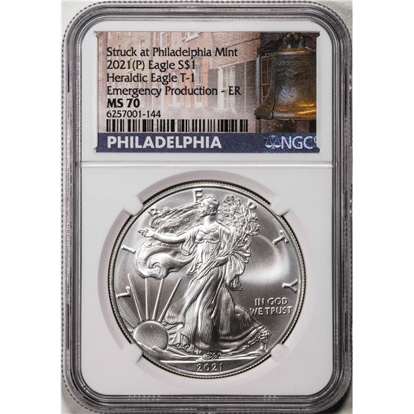 2021(P) Type 1 $1 American Silver Eagle Coin NGC MS70 Early Releases Philadelphia