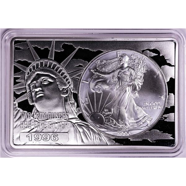 1996 $1 American Silver Eagle Coin & 2oz Silver Bar Set