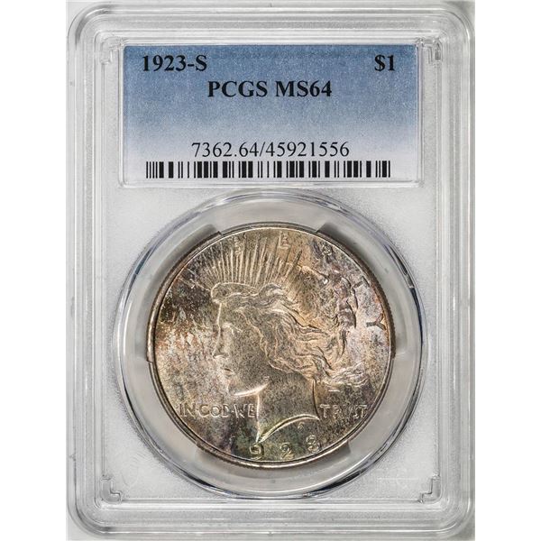 1923-S $1 Peace Silver Dollar Coin PCGS MS64 Nice Toning