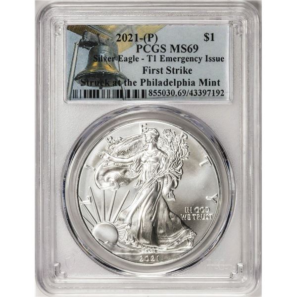 2021-(P) Type 1 $1 American Silver Eagle Coin PCGS MS69 First Strike Emergency Issue