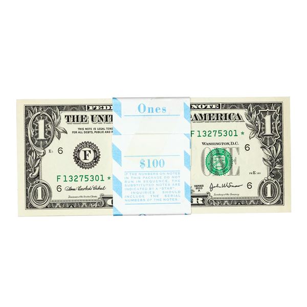 Pack of (100) Consecutive 2003A $1 Federal Reserve STAR Notes Atlanta