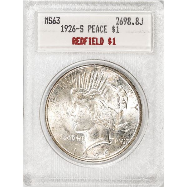 1926-S $1 Peace Silver Dollar Coin Blanchard MS63 Redfield Holder