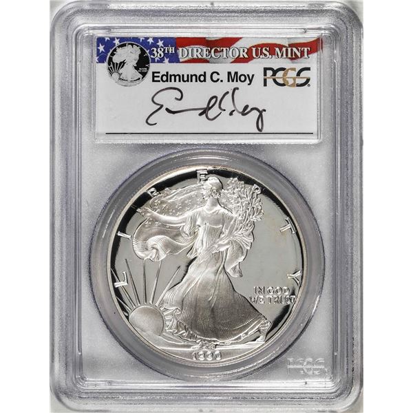 1990-S $1 Proof American Silver Eagle Coin PCGS PR69DCAM Edmund Moy Signature