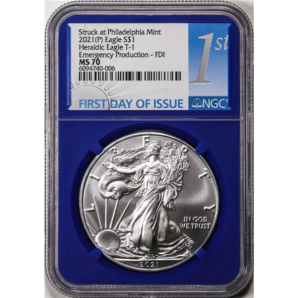 2021(P) Type 1 $1 American Silver Eagle Coin NGC MS70 First Day Issue Philadelphia