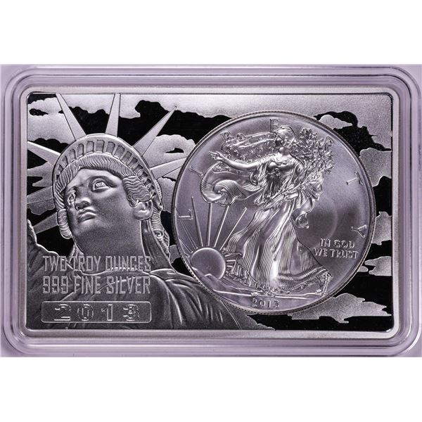 2013 $1 American Silver Eagle Coin & 2oz Silver Bar Set