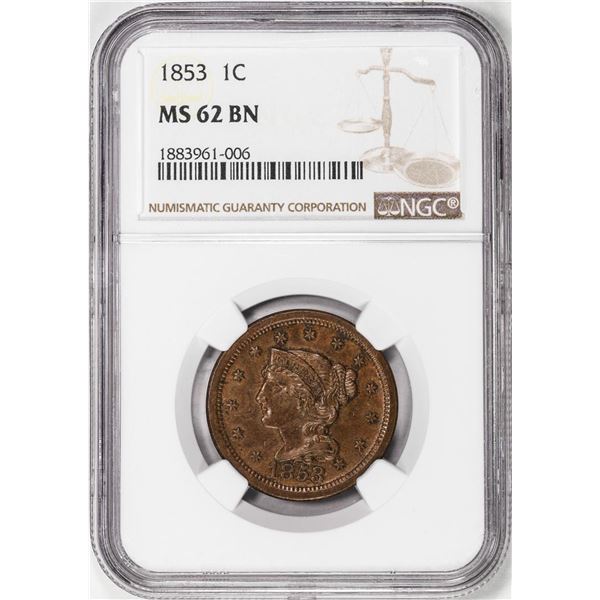 1853 Coronet Head Large Cent Coin NGC MS62BN