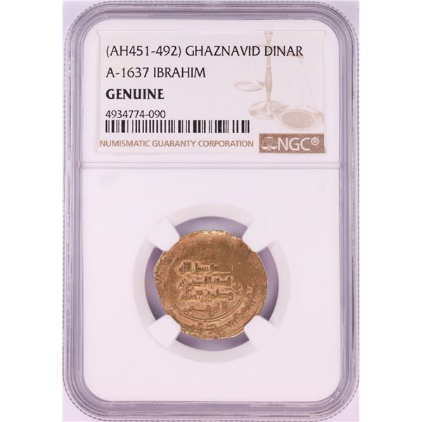 AH451-492 Ghaznavid Dinar A-1637 Ibrahim Gold Coin NGC Genuine