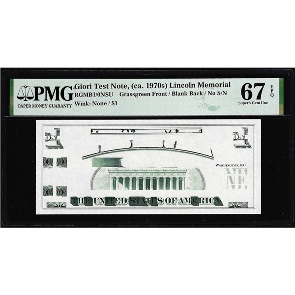 Circa 1970's Lincoln Memorial Giori Test Note PMG Superb Gem Uncirculated 67EPQ