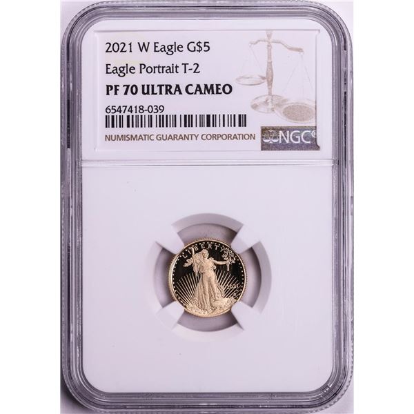 2021-W Type 2 $5 Proof American Gold Eagle Coin NGC PF70 Ultra Cameo