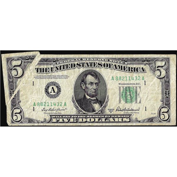 1950B $5 Federal Reserve Note Gutter Fold Error