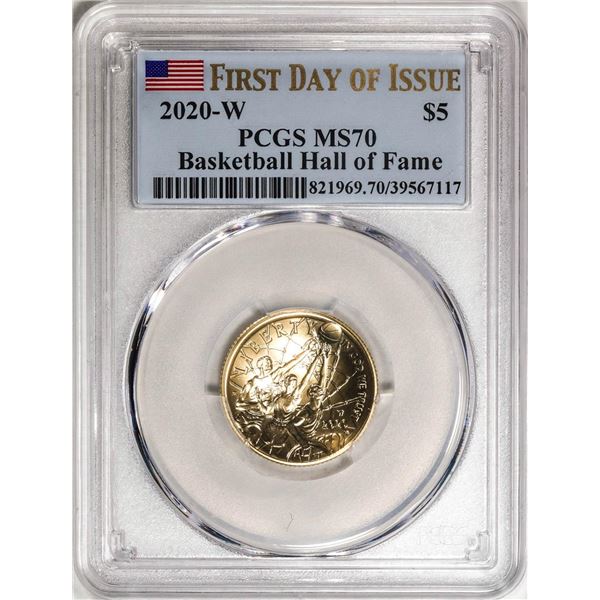 2020-W $5 Basketball Hall of Fame Commemorative Gold Coin PCGS MS70 FDOI