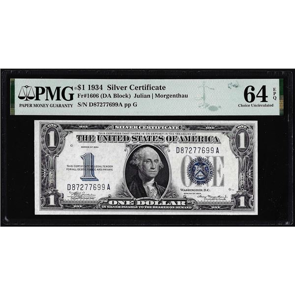 1934 $1 Funnyback Silver Certificate Note Fr.1606 PMG Choice Uncirculated 64EPQ