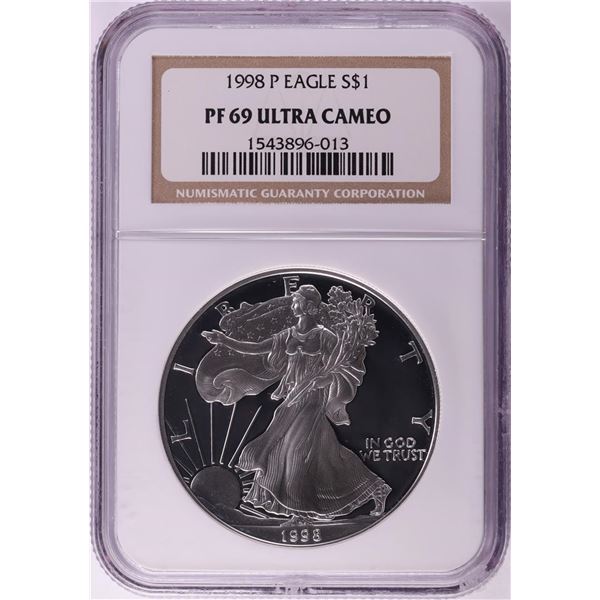 1998-P $1 Proof American Silver Eagle Coin NGC PF69 Ultra Cameo