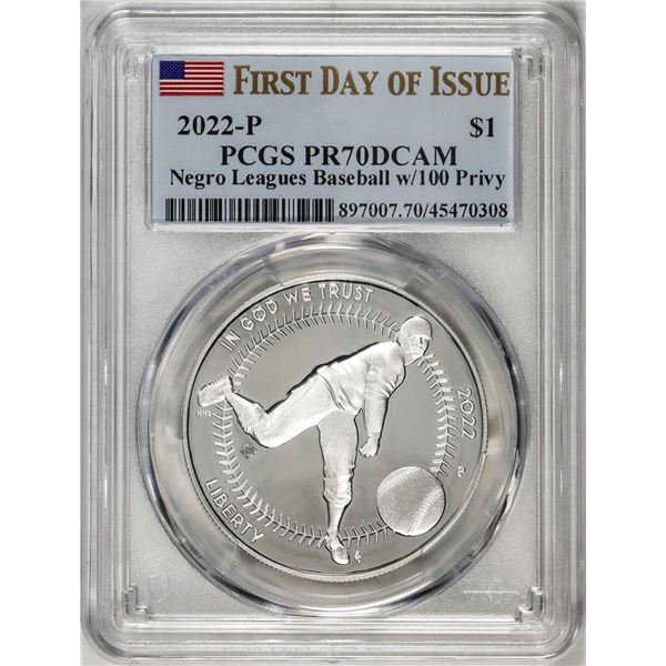 2022-P $1 Proof Negro Leagues Baseball Silver Dollar Coin PCGS PR70DCAM FDOI