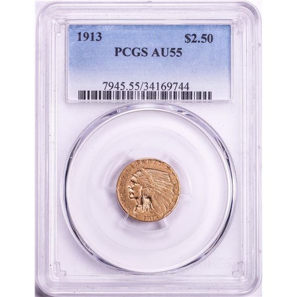 1913 $2 1/2 Indian Head Quarter Eagle Gold Coin PCGS AU55