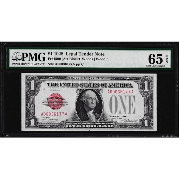 1928 $1 Legal Tender Note Fr.1500 PMG Gem Uncirculated 65EPQ