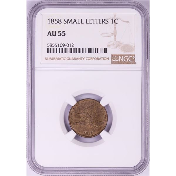 1858 Small Letters Flying Eagle Cent Coin NGC AU55