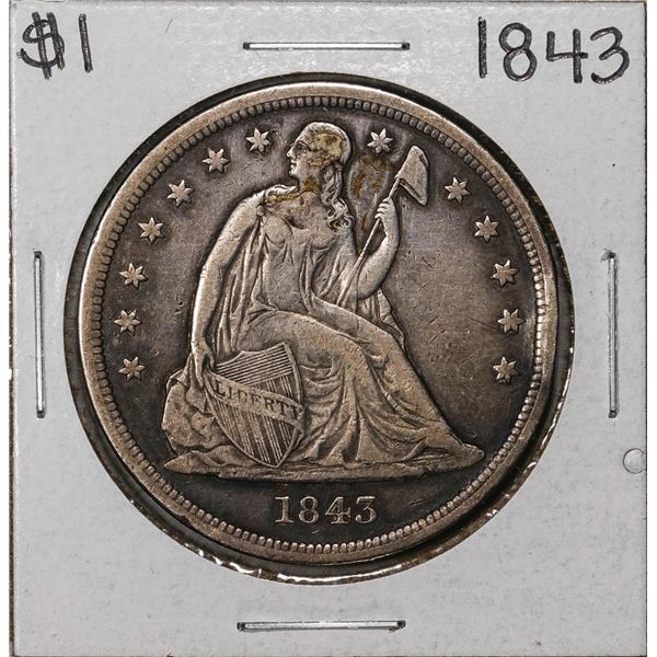 1843 $1 Seated Liberty Silver Dollar Coin