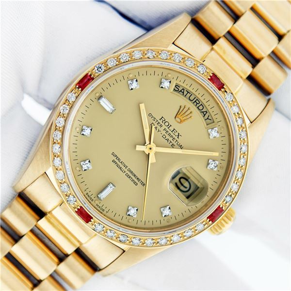 Rolex Men's 18K Yellow Gold Champagne Diamond Day Date President Wristwatch