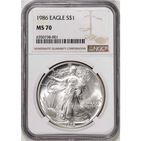 1986 $1 American Silver Eagle Coin NGC MS70