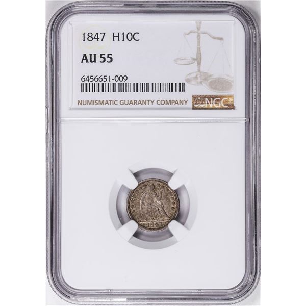 1847 Seated Liberty Half Dime Coin NGC AU55