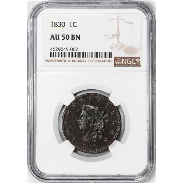 1830 Coronet Head Large Cent Coin NGC AU50BN