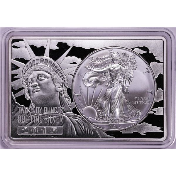 2015 $1 American Silver Eagle Coin & 2oz Silver Bar Set