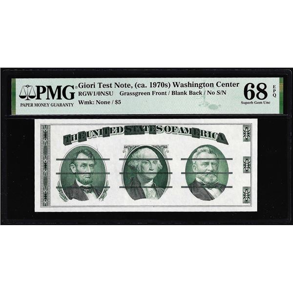 Circa 1970's Washington Center Giori Test Note PMG Superb Gem Uncirculated 68EPQ