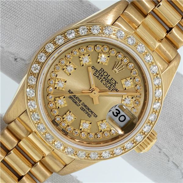 Rolex Ladies 18KT Yellow Gold Champagne Diamond President Wristwatch