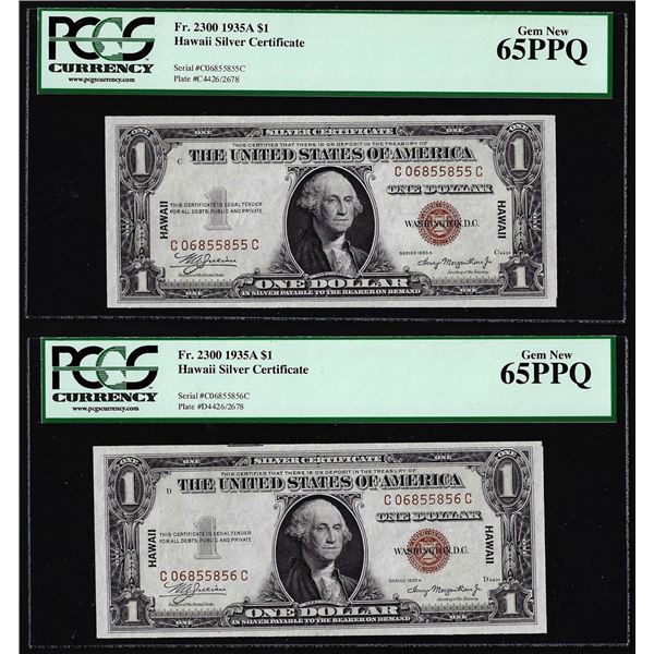 (2) Consecutive 1935A $1 Hawaii WWII Silver Certificate Notes PCGS Gem New 65PPQ