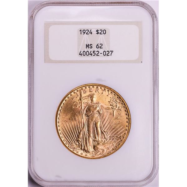 1924 $20 St. Gaudens Double Eagle Gold Coin NGC MS62 Old Fatty Holder