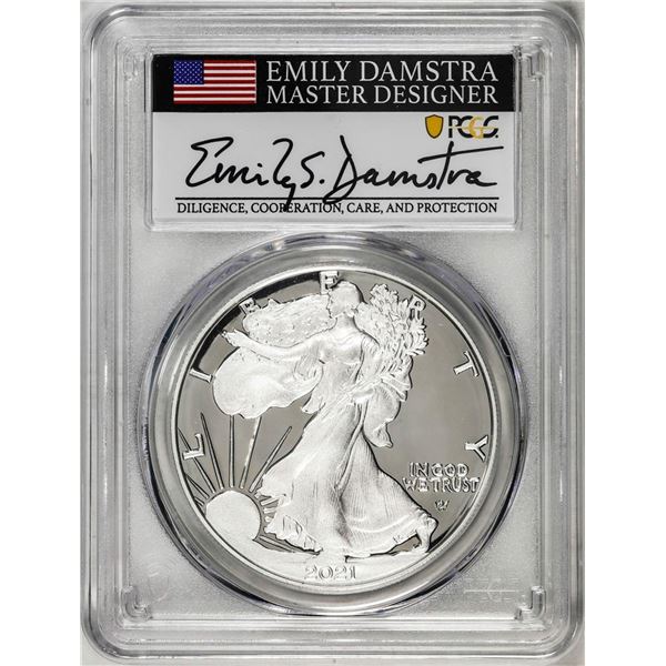 2021-S Type 2 $1 American Silver Eagle Coin PCGS PR70DCAM Emily Damstra Signature FS