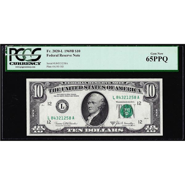 1969B $10 Federal Reserve Note Fr.2020-L PCGS Gem New 65PPQ