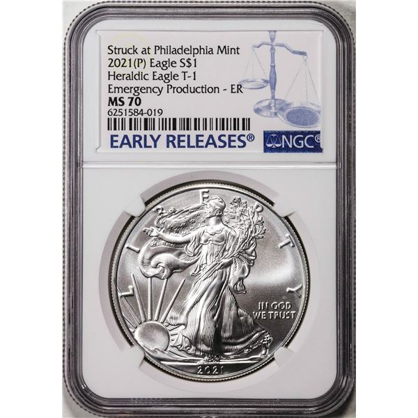 2021(P) Type 1 $1 American Silver Eagle Coin NGC MS70 Early Releases Philadelphia