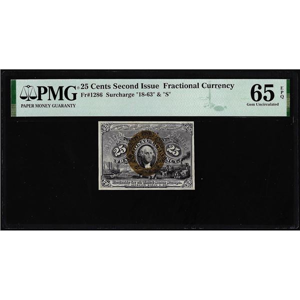 1863 Second Issue 25 Cents Fractional Note Fr.1286 PMG Gem Uncirculated 65EPQ