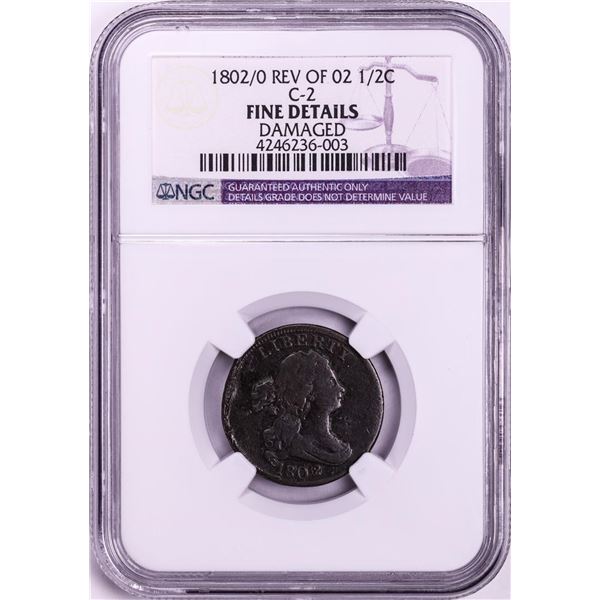 1802/0 Reverse of 1802 Draped Bust Half Cent Coin NGC Fine Details