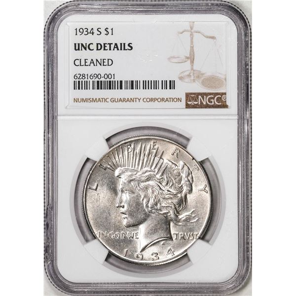 1934-S $1 Peace Silver Dollar Coin NGC UNC Details