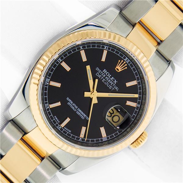 Rolex Men's Two Tone Black Index Datejust Wristwatch