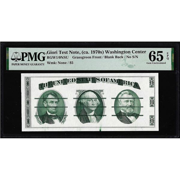 Circa 1970's Washington Center Giori Test Note PMG Gem Uncirculated 65EPQ